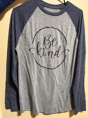 Be Kind Raglan Long-Sleeve Shirt - Gray & Navy